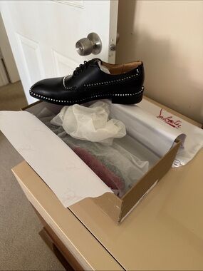 Christian Louboutin Black Leather Studded Oxford Derby Shoes